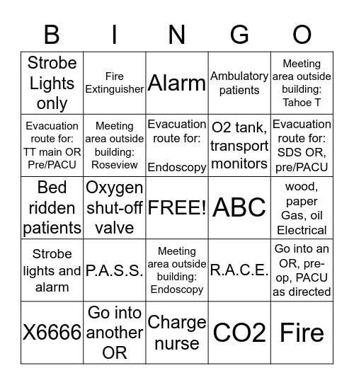 Fire Safety Bingo Card