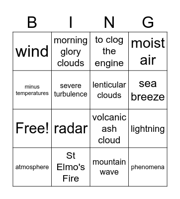 Video Bingo Weather words Bingo Card