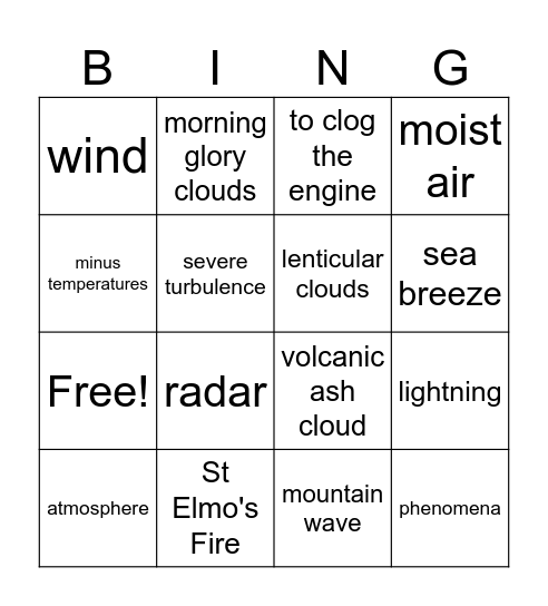 Video Bingo Weather words Bingo Card