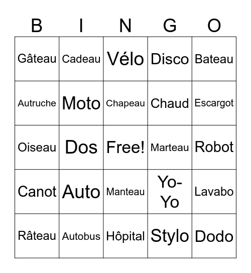o, au, eau Bingo Card