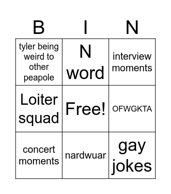 Tyler the creator funny moments bingo Card