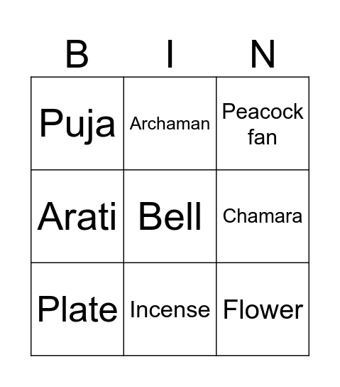 Arati Bingo Card