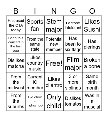 Human Bingo Card
