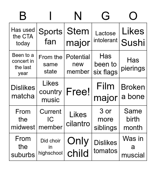 Human Bingo Card