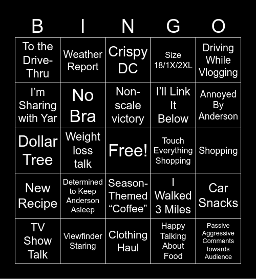 Mama Dookers Vlogs Bingo Card