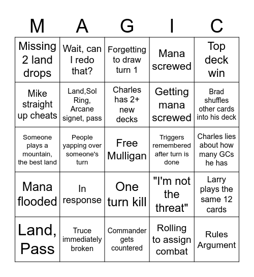 Magic Bingo v2 Bingo Card