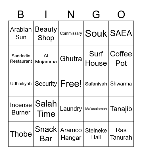 Aramco Reunion Bingo Card