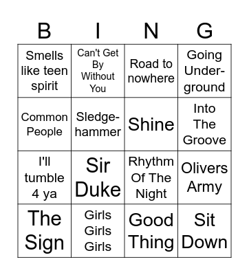 Classic Pop floorfillers 4x4 Bingo Card