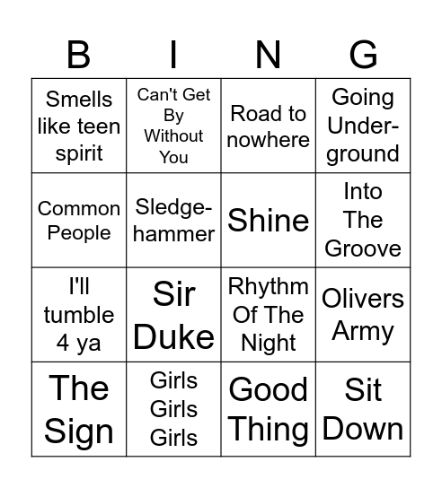 Classic Pop floorfillers 4x4 Bingo Card