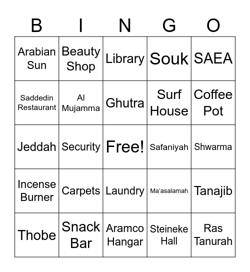 Aramco Reunion Bingo Card