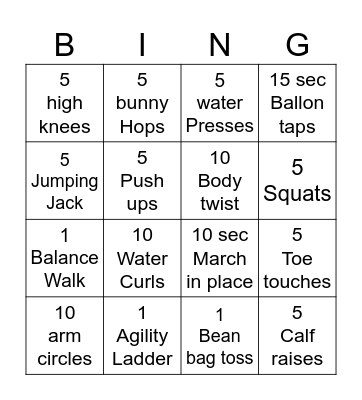 Fitness bingo Card
