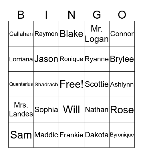 Third Grade Landes Bingo Card