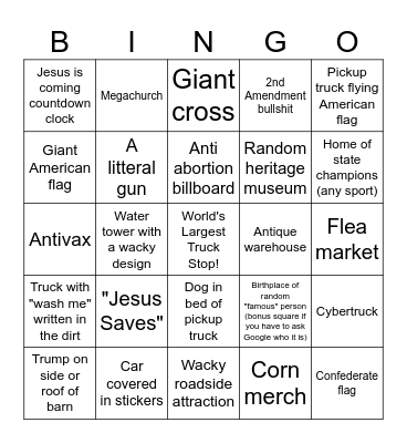ROAD TRIP BINGO! Bingo Card