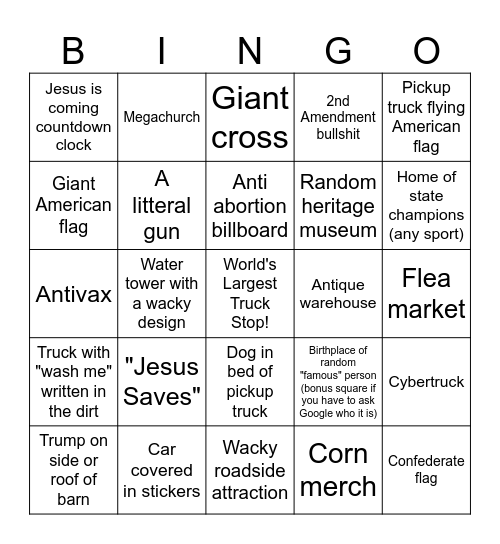 ROAD TRIP BINGO! Bingo Card