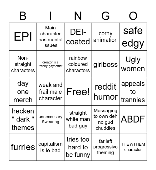 troonslop bingo Card