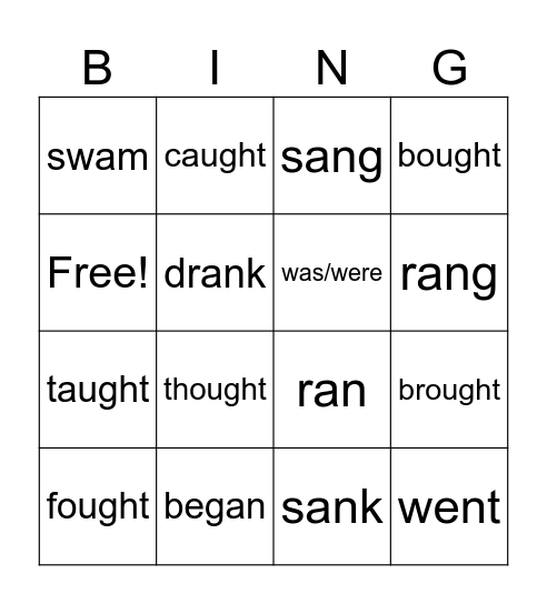 Irregegular Verbs SW 3 Bingo Card