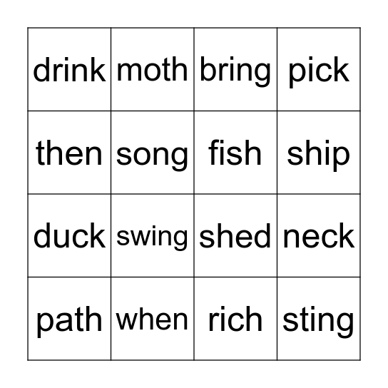 Digraph and Welded Sounds Bingo Card
