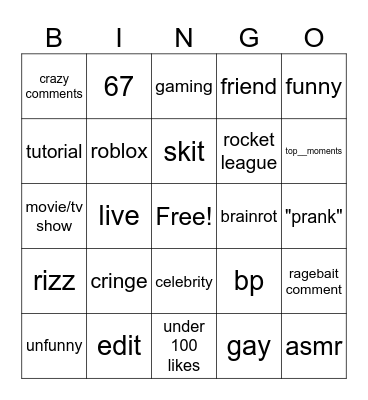 tiktok bingo Card