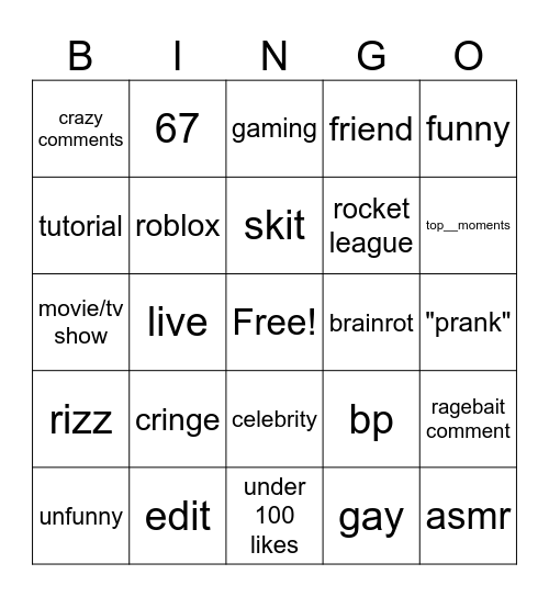 tiktok bingo Card