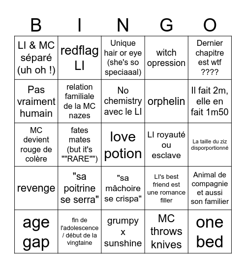 Witchy romantasy Bingo Card
