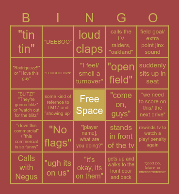 Dad Football Bingo Card