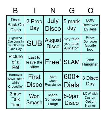 RUM Bingo Card