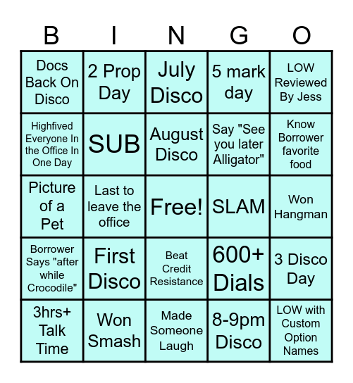 RUM Bingo Card