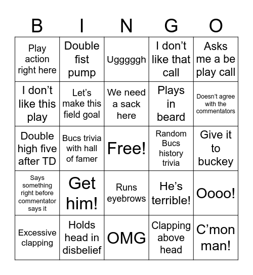 BUCS BINGO Card