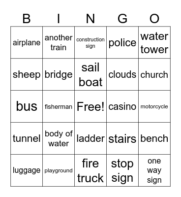 Train Travel Bingo Card