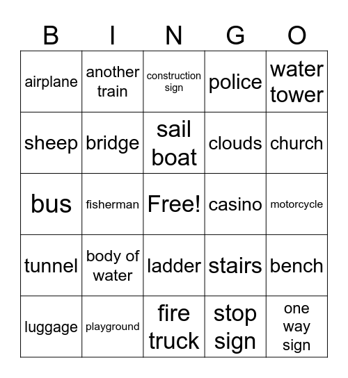 Train Travel Bingo Card