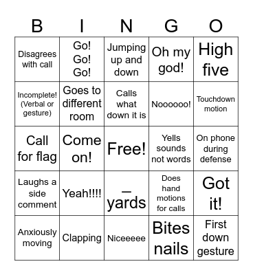 Football Bingo Card