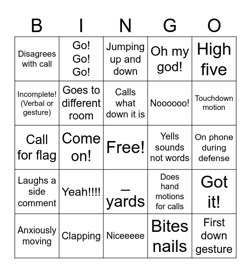 Football Bingo Card