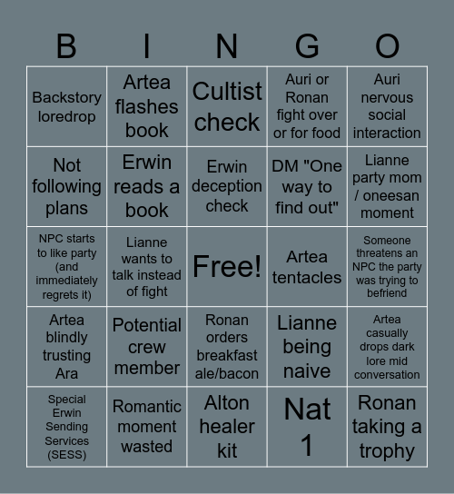 Eseron Bingo Card