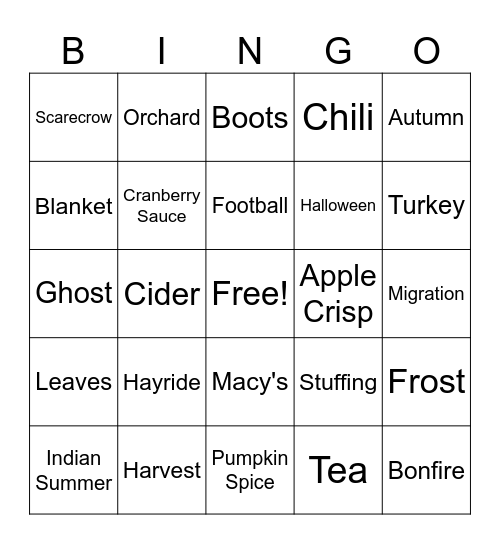 TRingo #36 FALL-IN! Bingo Card