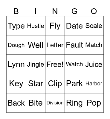 TRingo #37 1 Word 2 Clues Bingo Card