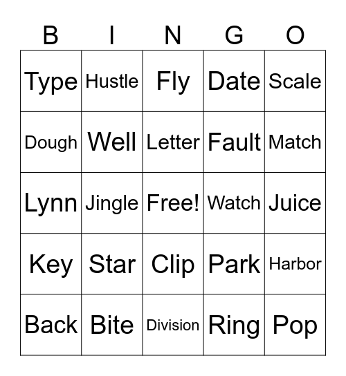 TRingo #37 1 Word 2 Clues Bingo Card
