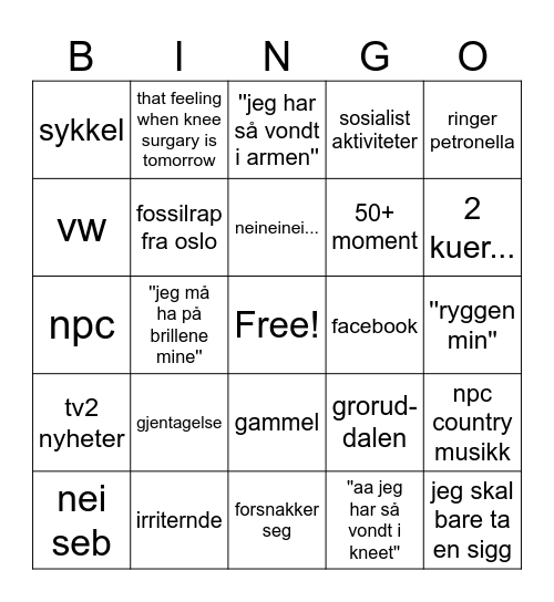 Karl Bingo Card