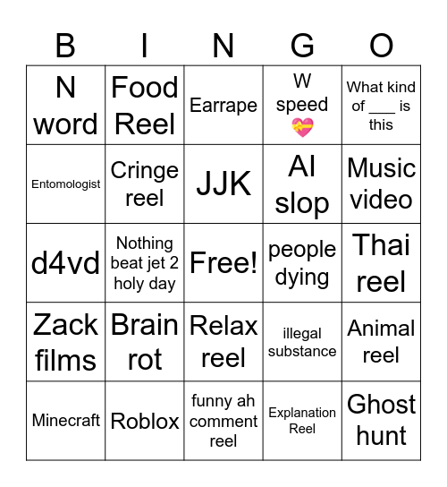 Instagram Bingo Card
