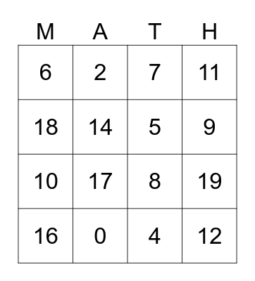 Math Facts Bingo Card