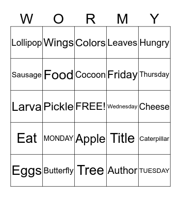 Very Hungry Caterpillar B-I-N-G-O  Bingo Card