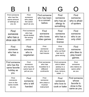 Get To Know Bingo! Bingo Card
