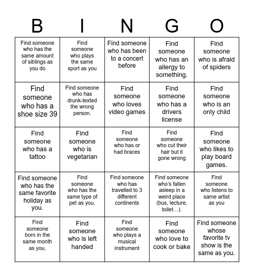 Get To Know Bingo! Bingo Card