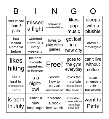 Get to know eachother Bingo Card