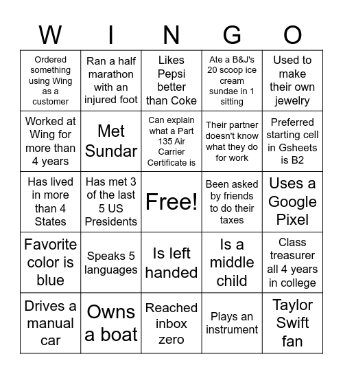 2025 Finance Offsite Wingo Bingo Card
