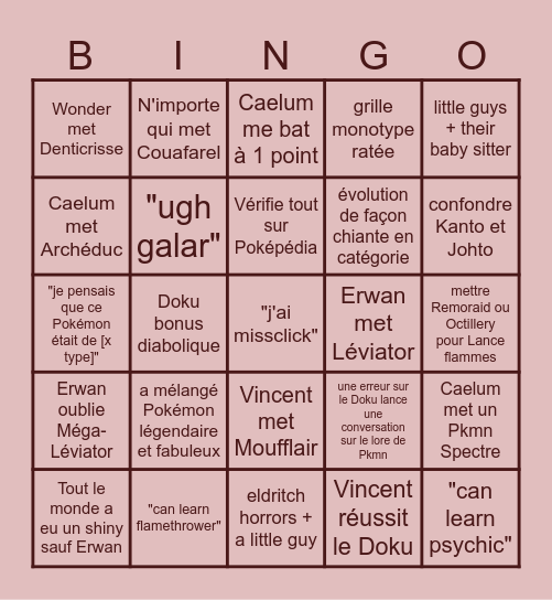 Bingo du Pokédoku Bingo Card