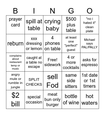Juniper Grillz Bingo Card