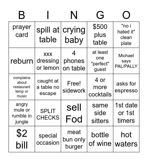 Juniper Grillz Bingo Card