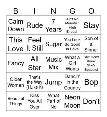 Music Mix Bingo Card