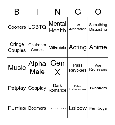 cringe compilation Bingo Card