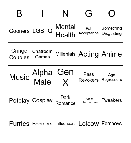 cringe compilation Bingo Card